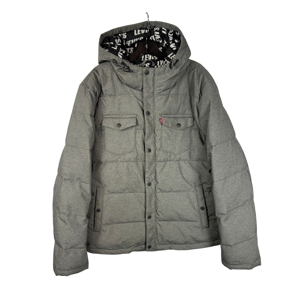 Levi's Grey‎ Hooded Puffer Jacket Quilted Streetwear Gorpcore Mens Large